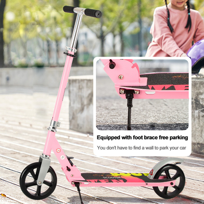 Reinforced PU 2 Wheels Foldable Push Scooter 220Ibs Load Safe Riding
